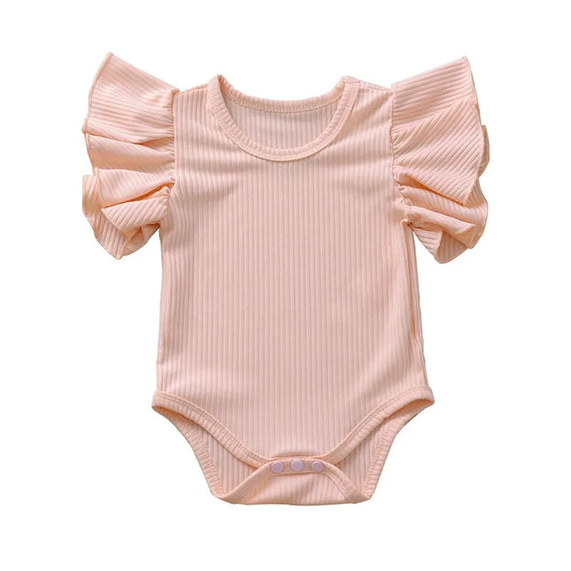 0-18months Newborn Baby Girl Rompers Ruffle Short Sleeve Bodysuit For Infant Girls Solid Black Pink White Summer Playsuits
