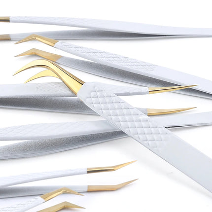 1Pc White-gold Anti-Static For Eyelash Extension Eyebrow Stainless Steel Set Beauty Precision Tweezers Makeup Tools