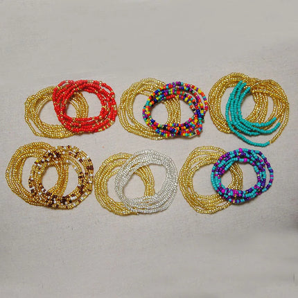 2 Pcs Sexy Summer Waist Bead Chains African Belly Beads Colorful Beach Bikini Body Belly Chain Elastic Jewelry for Women Girls