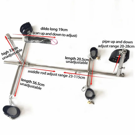 Unisex Stainless Steel BDSM Bondage Set Big Dildo Leather Handcuffs Wrist Cuffs Neck Collar Slaves Devices Sex Toys for Women 18