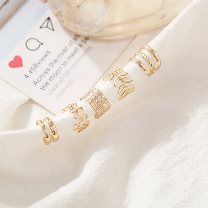 10 Pcs Leaves Clip Earrings for Women Rose Gold Color Creative Simple C Ear Cuff Non-Piercing Ear Clips Set Trend Jewelry Gift