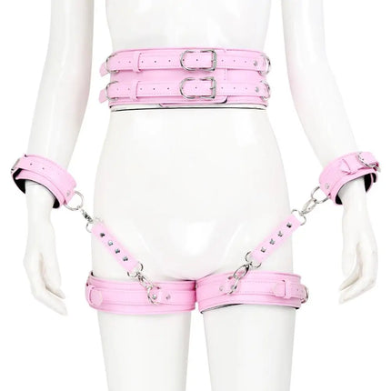 Thierry 4 Pcs/Set PU Leather Handcuffs Leg Cuffs Waist Belt Bondage Restraints Set ,BDSM Sex Toys for Couples Adult Games