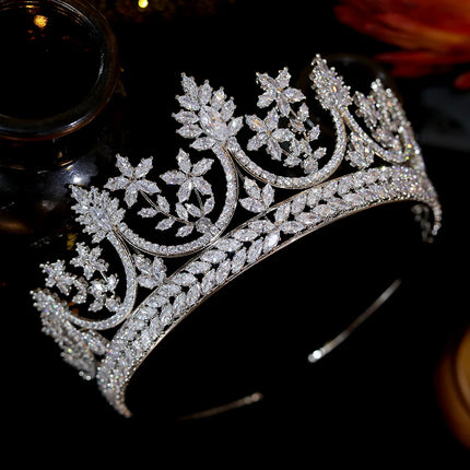 ASNORA Shiny High-Quality Hair Jewelry CZ Crowns, Bride Tiara Princess Birthday Wedding Accessories， Rose Gold Headdress