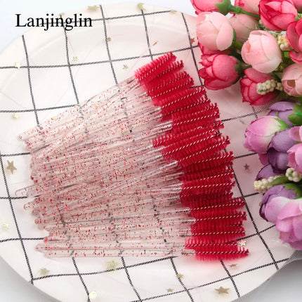 Lanjinglin 50/100Pcs Makeup Eyelash Brushes Crystal Eyebrow brush Diamond Handle Mascara Wand Applicator Lashes Extension Tools