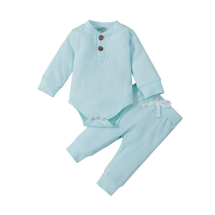 Infant Newborn Baby Girl Boy Spring Autumn Ribbed/Plaid Solid Clothes Sets Long Sleeve Bodysuits + Elastic Pants 2PCs Outfits