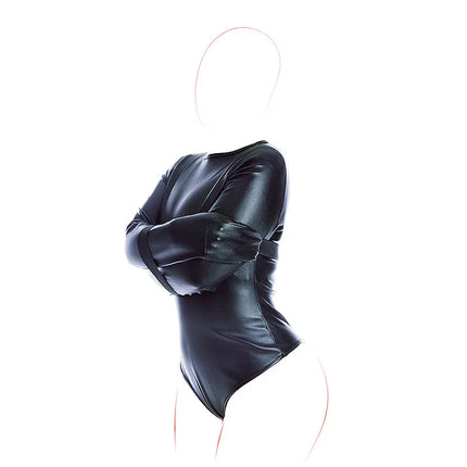 BDSM Bondage Long Sleeve Bodysuit,Adjustable Belt,Leather Arm Binder Restraint Straitjacket,Slave Cosplay Costume Women Sex Toys