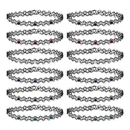 ZS 12Pcs Vintage Stretch Choker Necklace Lady Girl Tattoo Choker Necklace Punk Retro Gothic Elastic Necklaces for Women