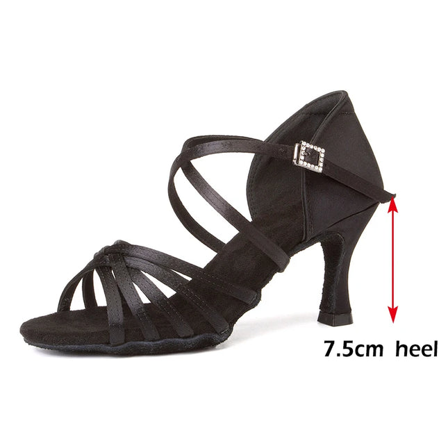 DKZSYIM Latin Dance Shoes Women High Heel Silk Dance Shoes lady Soft Bottom Dance Shoes heeled 8cm Girls Salsa Ballroom Shoes