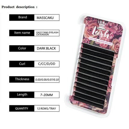 5Cases/Lot MASSCAKU Easy Fan Bloom Eyelash Extension Austomatic Flowering Fast Fan Self-Making Fans Volume Lashes Supplies