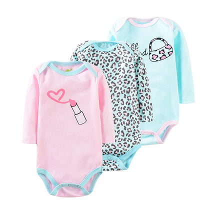 Baby Girl Fall Jumpsuit Long Sleeve 3Pcs Pure Cotton Newborn Bodysuits Round Collar Toddler Boy Clothes Set Infant Cute Costume