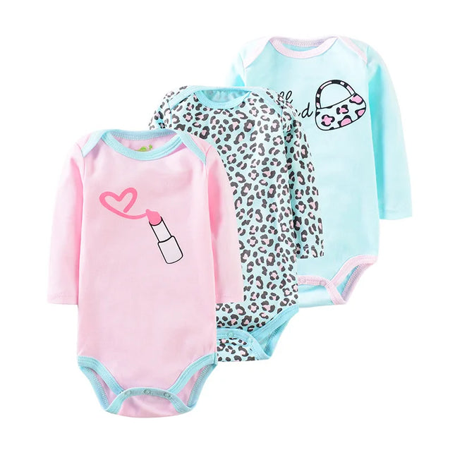 Baby Girl Fall Jumpsuit Long Sleeve 3Pcs Pure Cotton Newborn Bodysuits Round Collar Toddler Boy Clothes Set Infant Cute Costume
