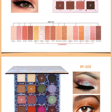 IMAGIC New Arrival Charming Eyeshadow 16 Color Makeup Palette Matte Shimmer  Pigmented Eye Shadow Powder