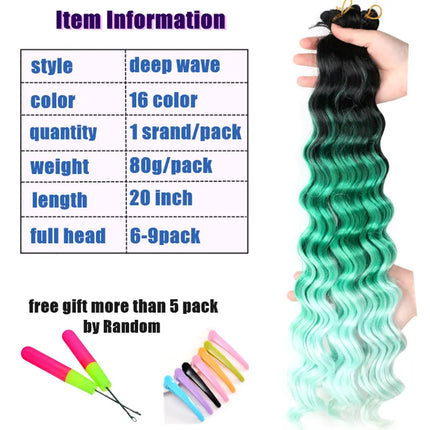 20“Deep Curly Synthetic Hair Deep Wave Bulk Crochet Braid Black Ombre Blue Brown Gray Green Purple Color Twist Braiding Hair