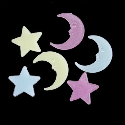 100pcs Cartoon Fluorescent Stickers Moon Star Glow in the Dark Luminous Paste Ceiling Decoration Children Baby Toys