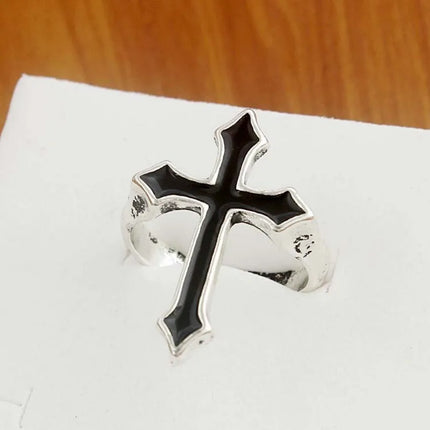 Vintage Black Big Cross Paired Tassel Earrings For Women Party Jewelry Punk Trendy Gothic Metal Ring Earring Gifts