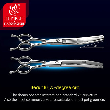 Fenice JP440C 6.5/7/7.5 inch Curved Thinning Scissors Pet Dog Grooming Shears Dog Scissors Fluffy Traceless Thinning Rate 50-55%