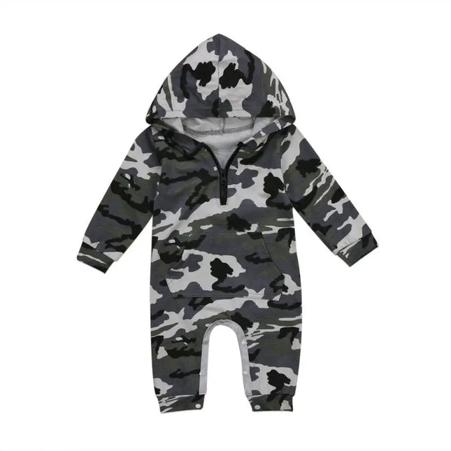 0-24M Baby Boy Hooded Boy Camouflage Romper Newborn Baby Camo Long Sleeve Romper Infant Jumpsuit Boys Outfit Warm Spring Autumn
