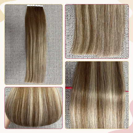 Moresoo Blonde Tape in Hair Extensions Human Hair Natural Straight Seamless Invisible Tape Remy Brazilian Hair for Beauty