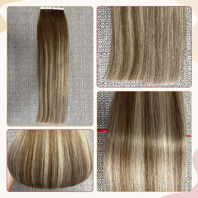 Moresoo Blonde Tape in Hair Extensions Human Hair Natural Straight Seamless Invisible Tape Remy Brazilian Hair for Beauty