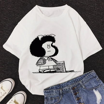 2020 New Summer Fashion Female Pink Tops Mafalda Cute Graphic Print T-shirt Women Harajuku Aesthetic White Tops Kawaii Tshirt