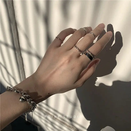 The Tide Cool Ring Set Female Korean Ring Net Red Jewelry Not Fade Color Cold Wind Hip Hop Index Finger Ring