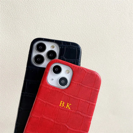 Personalise Customization Name Leather Case For iPhone 15 14 13 12 11 Pro XS Max X XR 6 7 8 Plus SE 2 Luxury Crocodile Cover