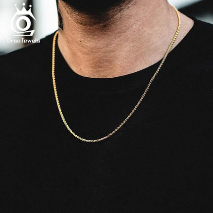 ORSA JEWELS 18K Gold over Authentic 925 Sterling Silver 1.7mm Diamond-Cut Rope Chain Necklace for Man Woman Twist Chain SC29