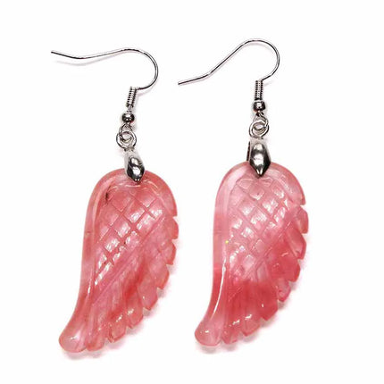 KFT Natural Carved Healing Reiki Crystal Quartz Stone Earring Amethysts Lapis Lazuli Angel Wing Dangle Hook Stone Earrings