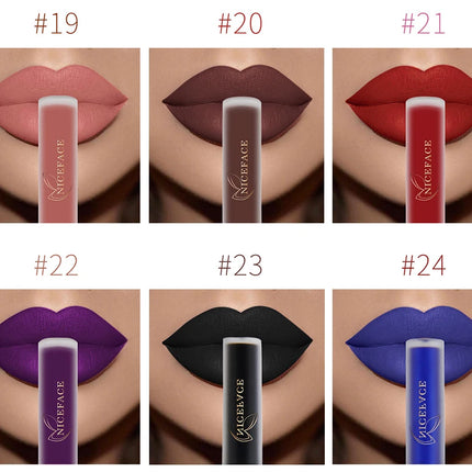 NICEFACE Matte Liquid Lipstick Waterproof Long Lasting Lip Gloss Tint Sexy Red Nude Purple Metallic Lipsticks Makeup Cosmetics