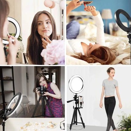 10in LED Selfie Ring Light Photography RingLight Phone Stand Holder Tripod Circle Fill Light Dimmable Lamp Youtube Video Makeup