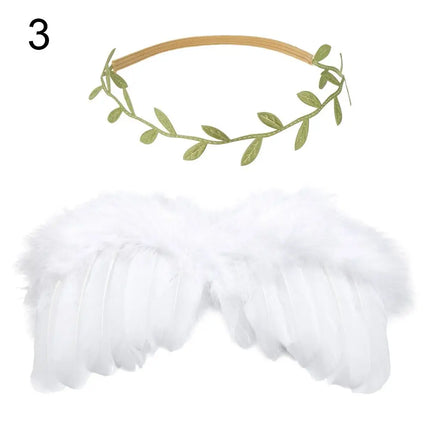 2pcs/set Cute Newborn Angel Feather Wings with Baby Girl Rose Flower Headband Hair Accessories for Infant Photography Props