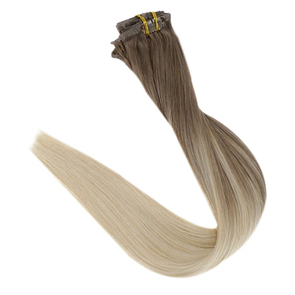 Full Shine PU Clip Hair Extensions Remy Human Hair 100g Seamless Invisible Clip In Extensions Human Hair Balayage Color Blonde