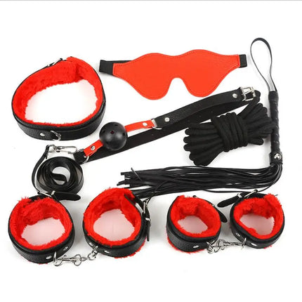 Sex Bondage Kit 7 Pcs Adult Games Set Handcuff Footcuff Whip Rope Blindfold for Couples Erotic Toys Sex Products S0185
