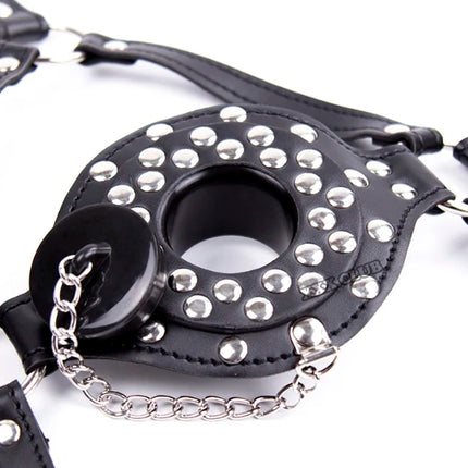 Thierry Plug Your Hole Open Mouth Gag Leather Head Harness, SM Bondage Slave Sex Toys for Couple Adult Games Erotic Sex Products