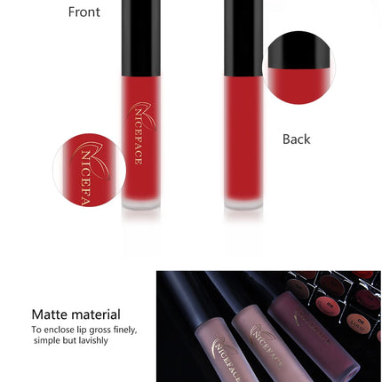 NICEFACE Matte Liquid Lipstick Waterproof Long Lasting Lip Gloss Tint Sexy Red Nude Purple Metallic Lipsticks Makeup Cosmetics
