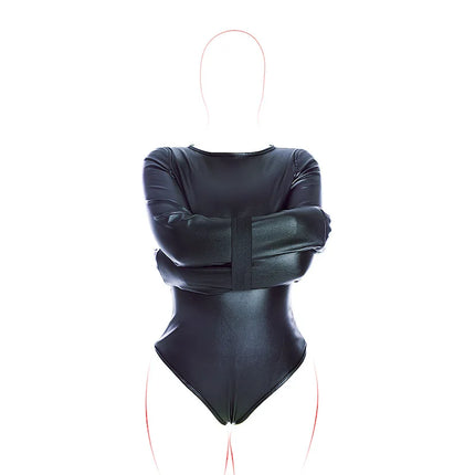 BDSM Bondage Long Sleeve Bodysuit,Adjustable Belt,Leather Arm Binder Restraint Straitjacket,Slave Cosplay Costume Women Sex Toys