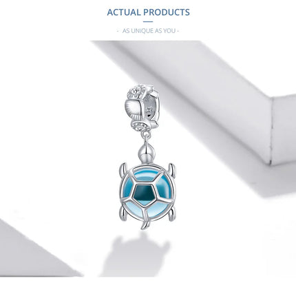 WOSTU 925 Sterling Silver Blue Conch Charm Ocean Bead Animal Turtle Starfish Pendant Fit Original Bracelet Necklace DIY Jewelry