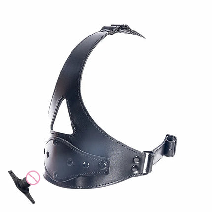 Sexy Leather Half Face Bondage Hood Mask with Penis Gag Slave Restraint Sex Face Eye Mask Male Fetish Erotic Toys for Men Gay
