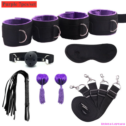 Sex Tools for BDSM Bondage Restraint Adult S&M Fetish Games Set Vibrator Handcuffs Ankle Bed Toys Kits for Couples