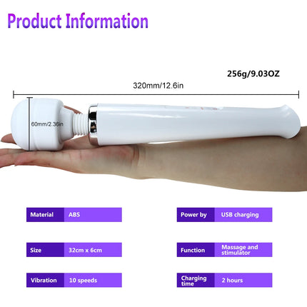 Huge Magic Wand Vibrator for Women USB Charge Big AV Stick Female G Spot Massager Clitoris Stimulator Adult Sex Toys for Woman
