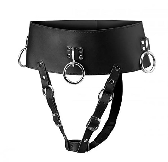 Leather Strap-on Wand Massager Orgasm Panties, Strapon Vibrator Tight Against Vagina, Wrist To Thigh Bondage Set, Adult Sex Toys