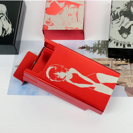 Animation Anime Derivatives Black Red Thin Slim Cigarette Case For Women Metal Aluminum Alloy Sliding Cigarette Box Man Custom