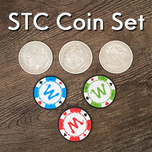 STC Coin Set Magic Tricks Coin Change Penetrate Magic Close Up Illusions Gimmick Props Multiplying Silver Coins to Chip Magic
