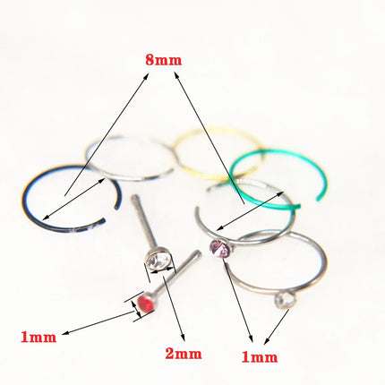 4 Style 8-40pcs Fashion 316l Colorful Stainless Steel Nose Hoop Lip Nose Ring Stud Earrings Body Piercing  Jewelry Punk Style