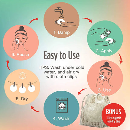 20PCS Reusable Makeup Remover Pads With Laundry Bag Reusable Cotton Pad Natural Konjac Facial Sponge For All Skin Types Washable