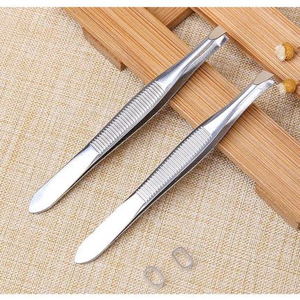 2Pcs/Set Professional Slanted/Flat Stainless Steel Hair Removal Clip Eyebrow Face Hair Remover Tweezers Eyebrow Plucking Tools