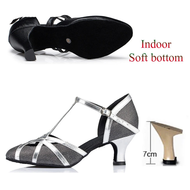 Latin Shoes Salsa Tango Ballroom Party Wedding Women's Heels Champagne Silver Black Girls Dance Sneakers Summer Outdoor Shoes
