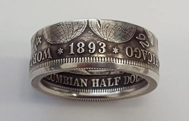 Classic Coin Ring Vintage Morgan Half Dollar "America" Engraved In 1945. We Believe We Will Collect Jewelry