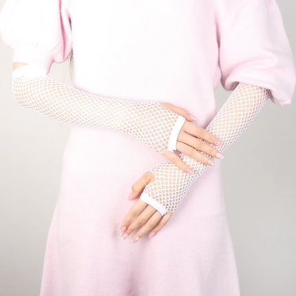 1Pair Women Sexy Lace Long Glove Fingerless Fishnet Mesh Punk Disco Mittens Clubwear Dance Cosplay Party Costumes Glove
