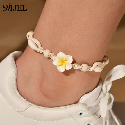 SMJEL Bohemian Shell Anklets for Women Handmade Woven Natural Shell Foot Jewelry Summer Beach Barefoot Bracelet ankle on Leg
